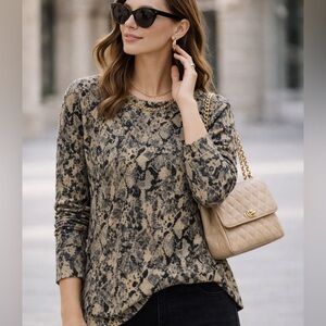 Sanctuary Snakeskin Print Top Medium Neutral Long Sleeve